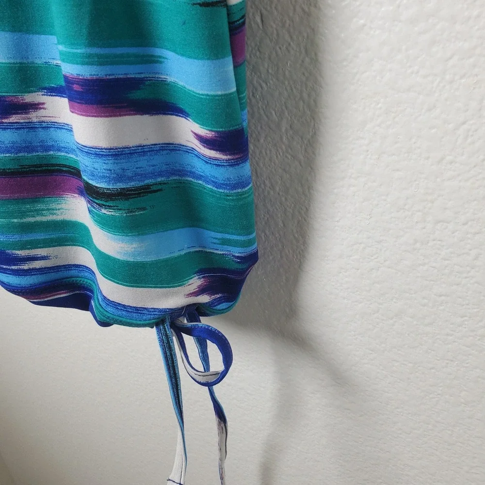 Athleta Tinker Tank Racerback Striped‎ Swim Tankini Swimsuit Top Blue Purple
